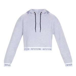 Brand New PRETTYLITTLETHING Grey Trim Cropped Hoodie Size Small